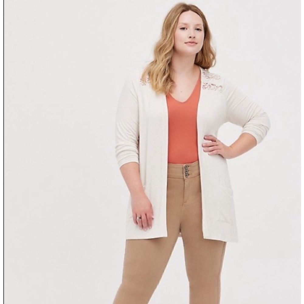 Torrid Lace Inset Open Style Cardigan with Front Pockets  Size 00 (US 10 or M)